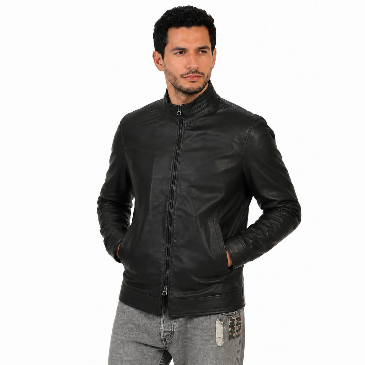 Giubbino in vera pelle di vitello Nero-Art.XM832NAPPA