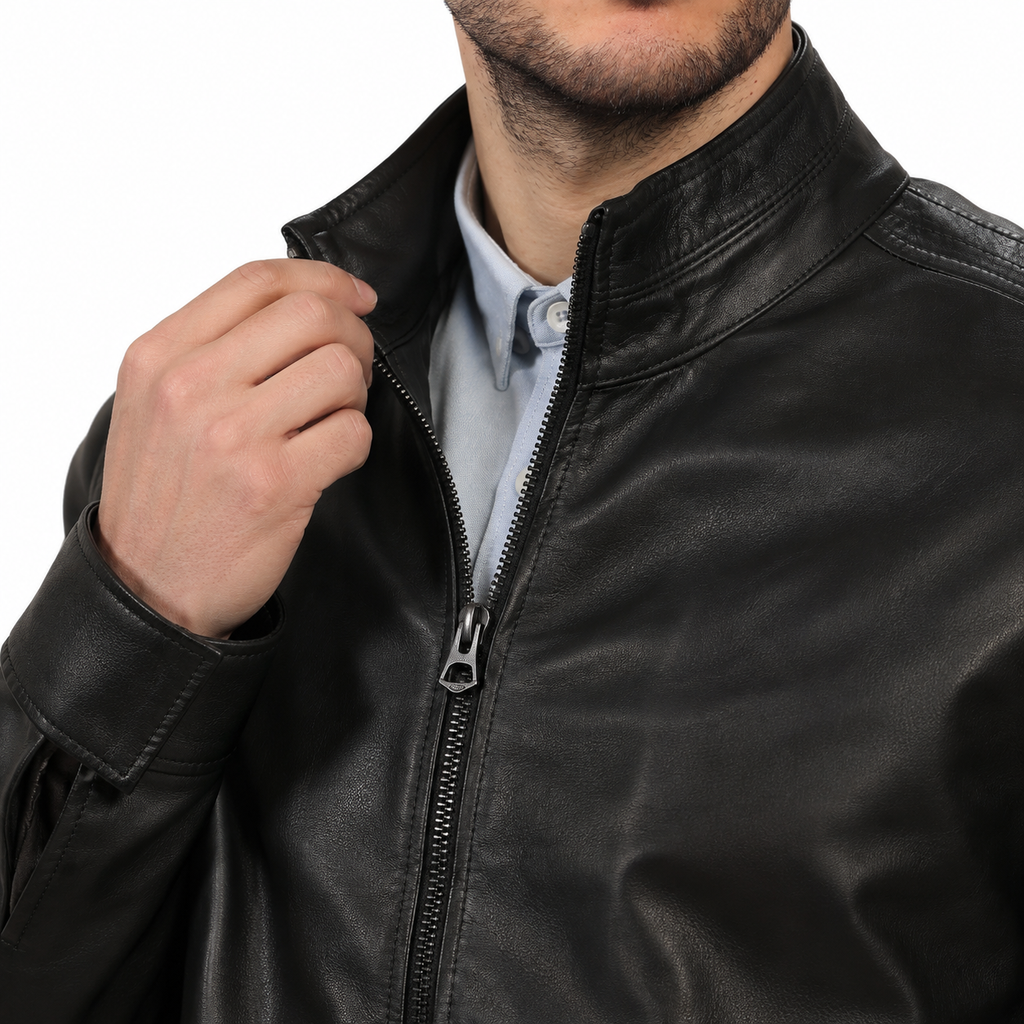 Giubbino in vera pelle di vitello Nero-Art.XM832NAPPA