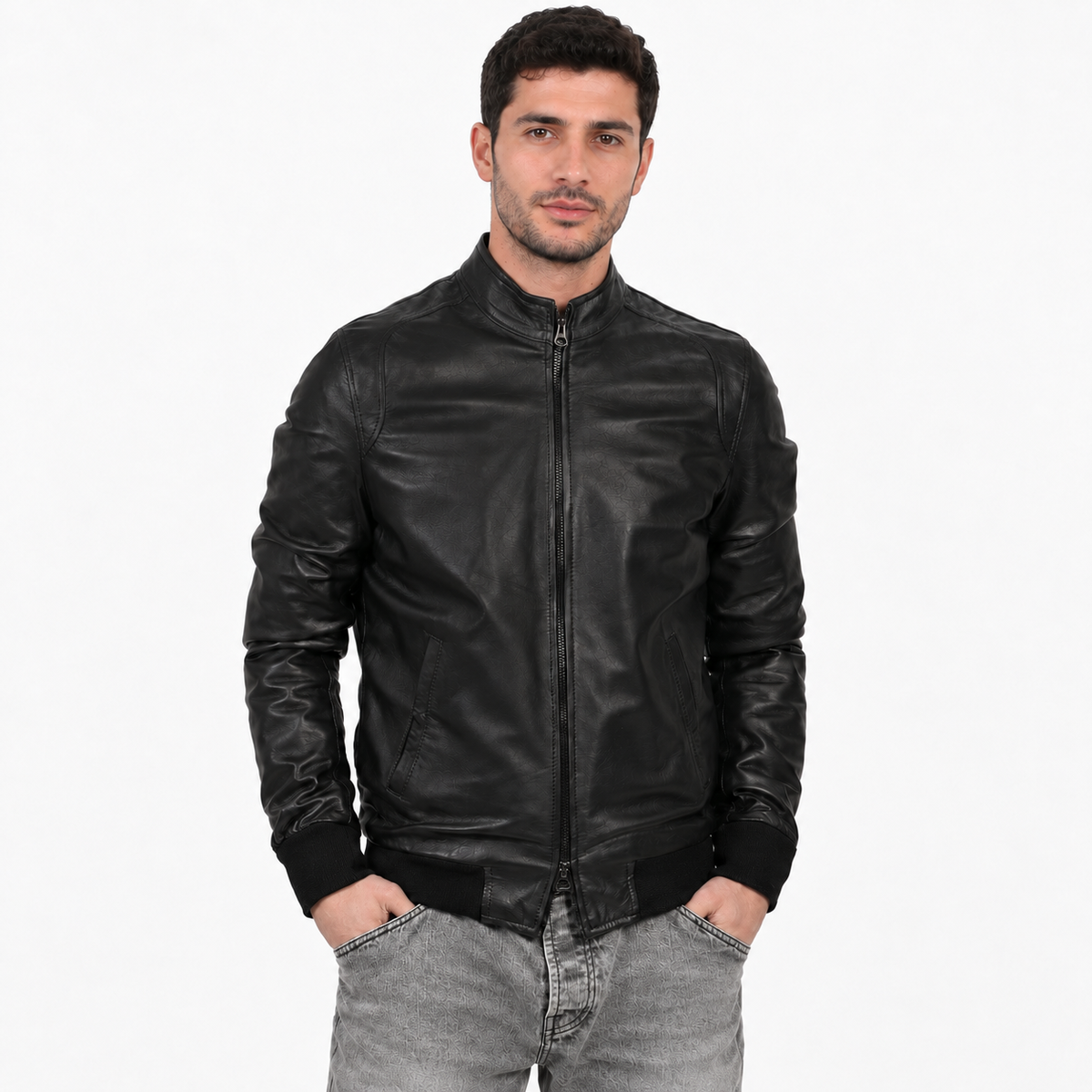 Giubbino in vera pelle di vitello Nero-Slim Fit-Art.XM68NAPPA