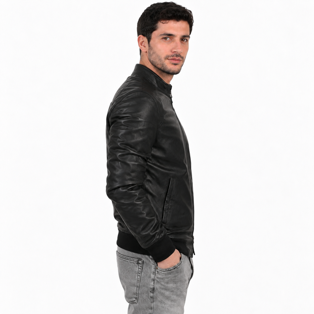 Giubbino in vera pelle di vitello Nero-Slim Fit-Art.XM68NAPPA