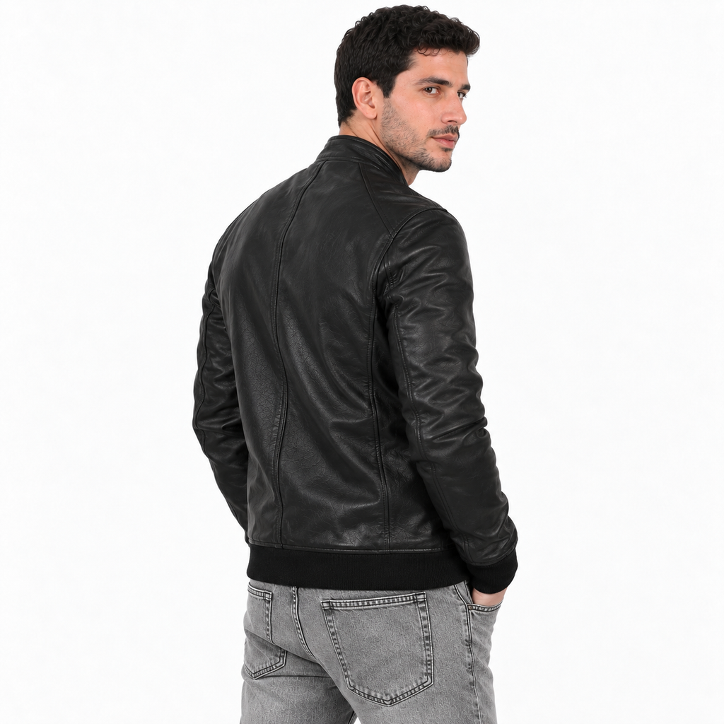 Giubbino in vera pelle di vitello Nero-Slim Fit-Art.XM68NAPPA