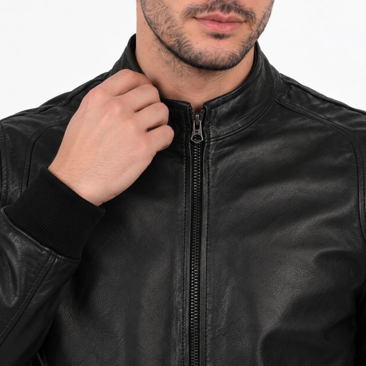 Giubbino in vera pelle di vitello Nero-Slim Fit-Art.XM68NAPPA