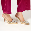 Dècolletè slingback in simil pelle con dettaglio strass sulla punta- Art.SP551