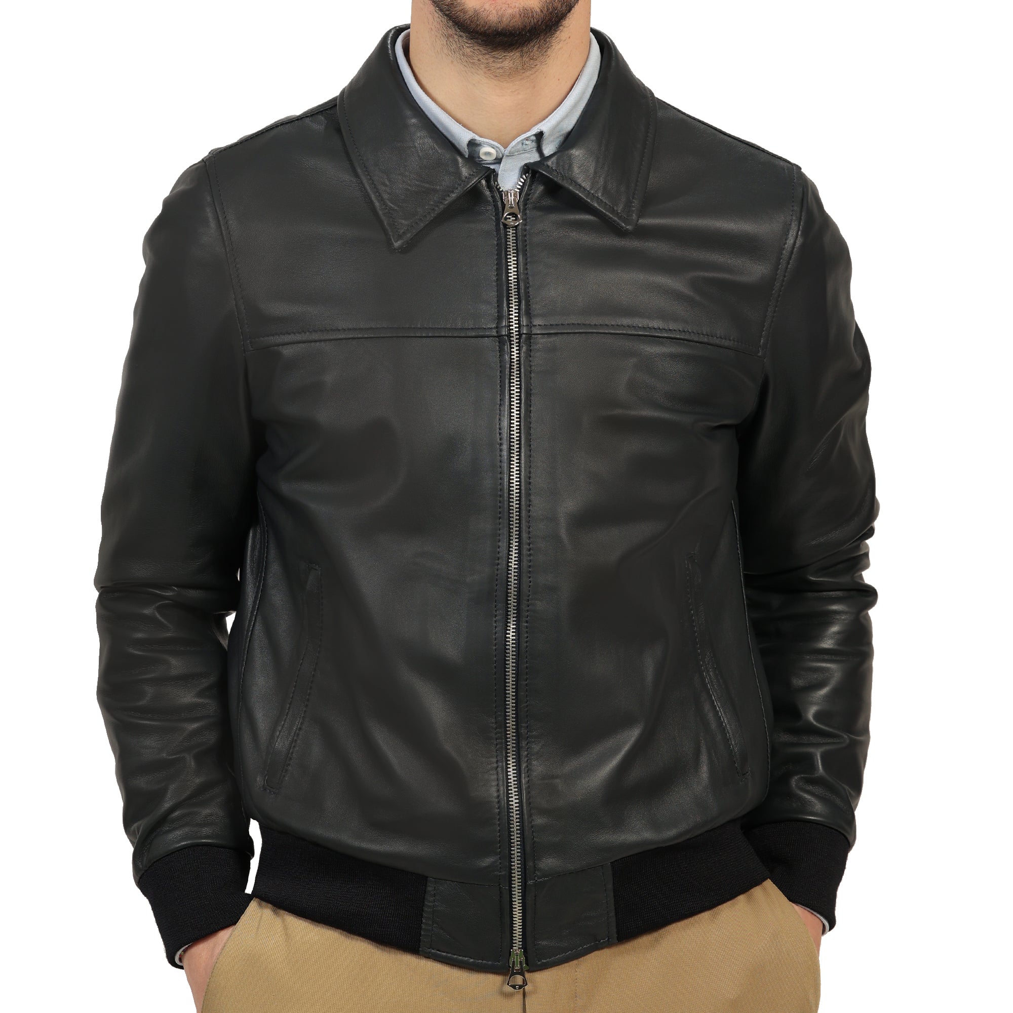 Giubbino in vera pelle di vitello Nero-Slim Fit-Art.IMP23NAPPA