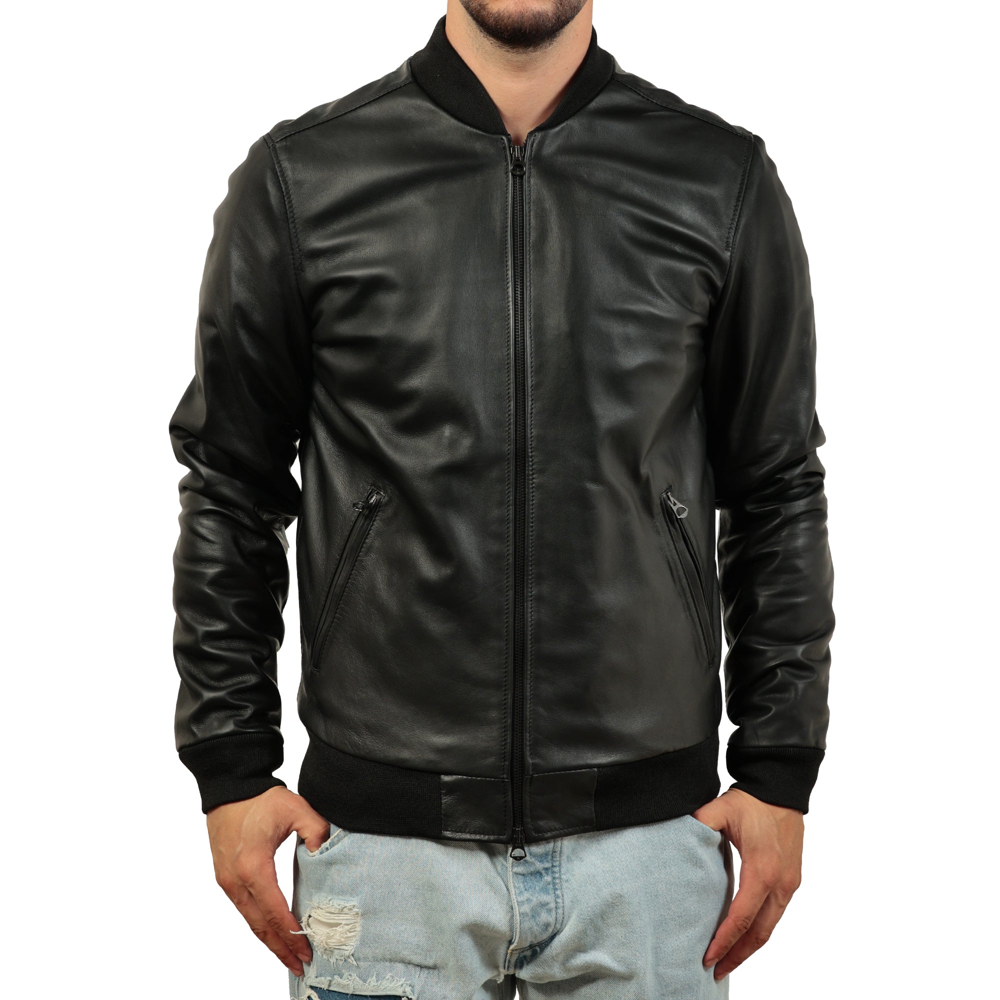 Giubbino in vera pelle di vitello foderato con trapunta invernale Nero-Slim Fit-Art.XM54INVNAPPA