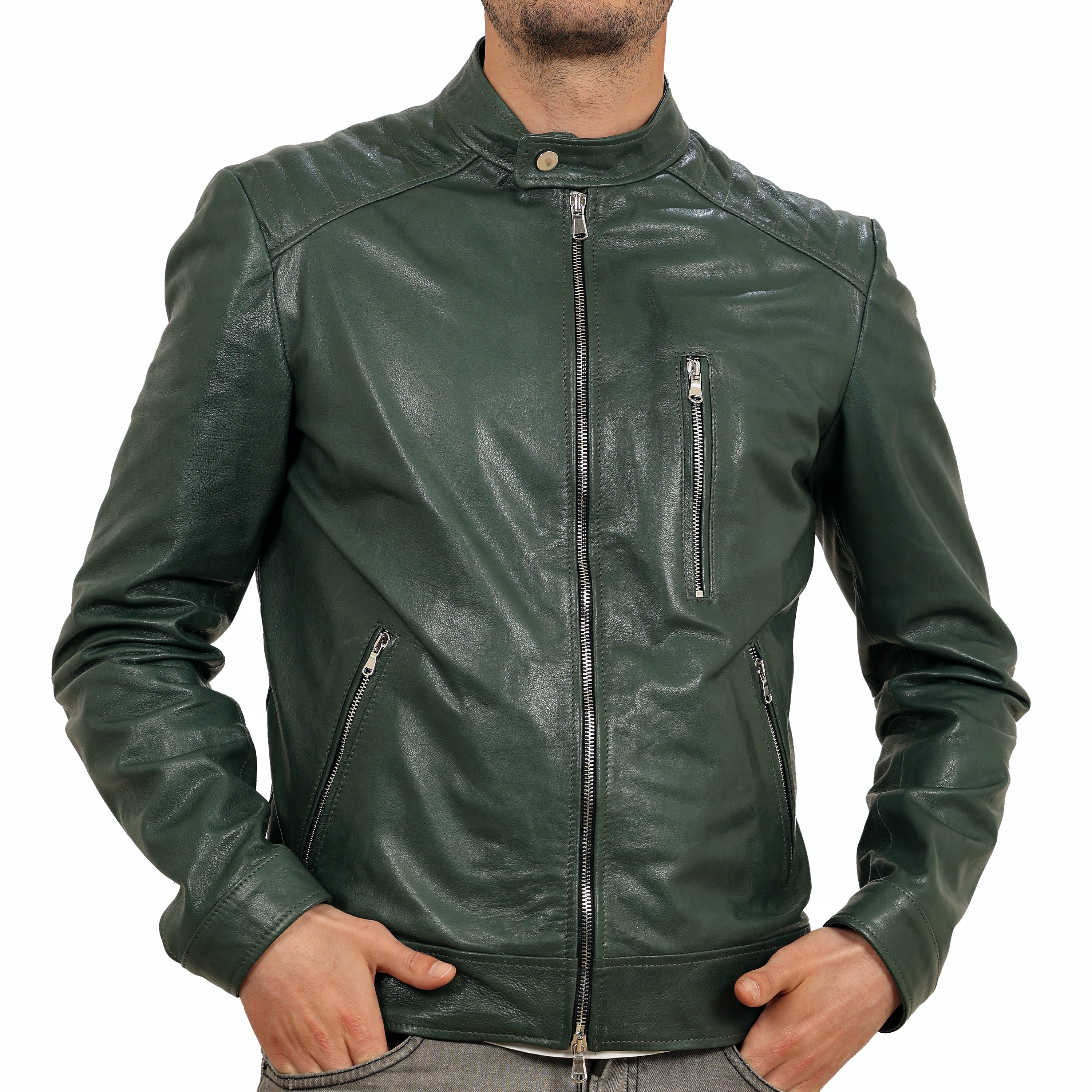 Biker in vera pelle di vitello Verde-Art.IMP04