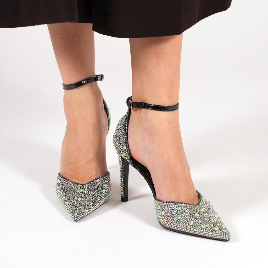 Sandali in simil pelle ricoperti di strass con tacco a spillo- Art.SP536