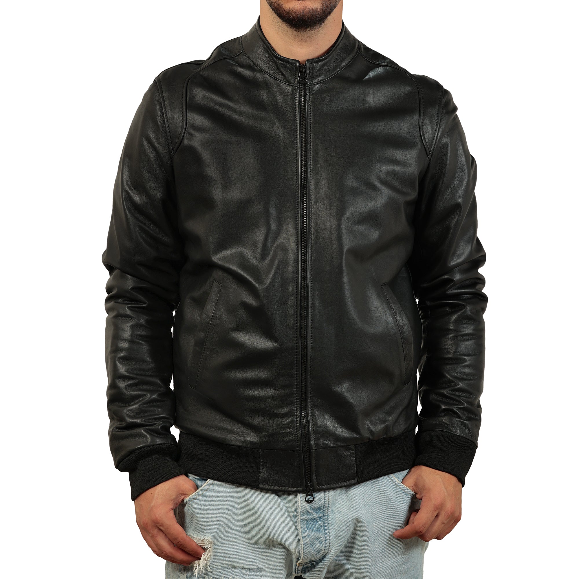 Giubbino in vera pelle di vitello foderato con trapunta invernale Nero-Slim Fit-Art.XM68INVNAPPA