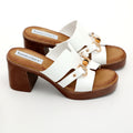 Sandali in simil pelle con tacco comodo quadrato ed applicazione color oroBK7503 Art. BK7503