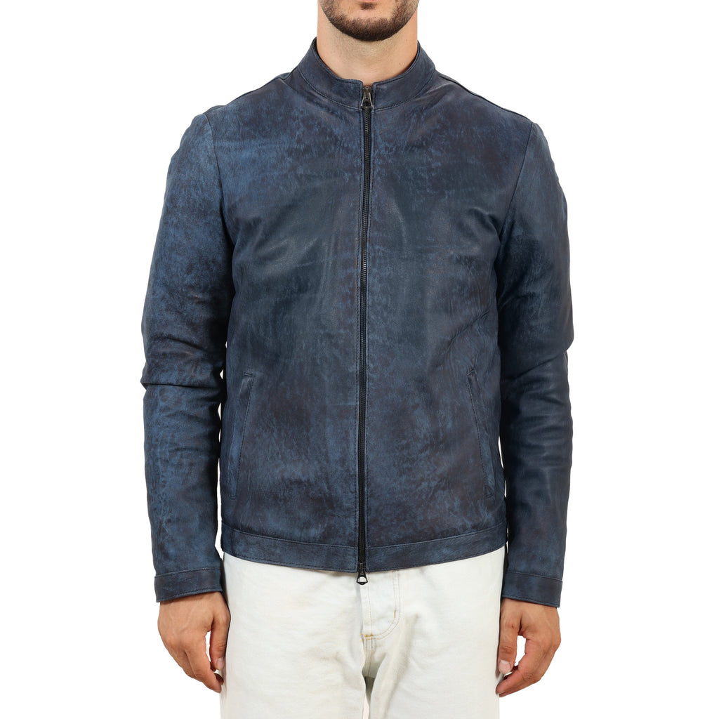 Giubbino in pelle di vitello rifinizione dakota blu jeans-Slim Fit-Art.IMP24DAKOTA