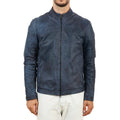 Giubbino in pelle di vitello rifinizione dakota blu jeans-Slim Fit-Art.IMP24DAKOTA