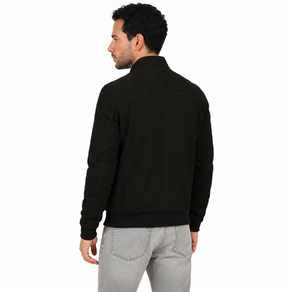 Giubbino in vera pelle di vitello scamosciata Nero-Slim Fit-Art.XM68CAMOSCIO