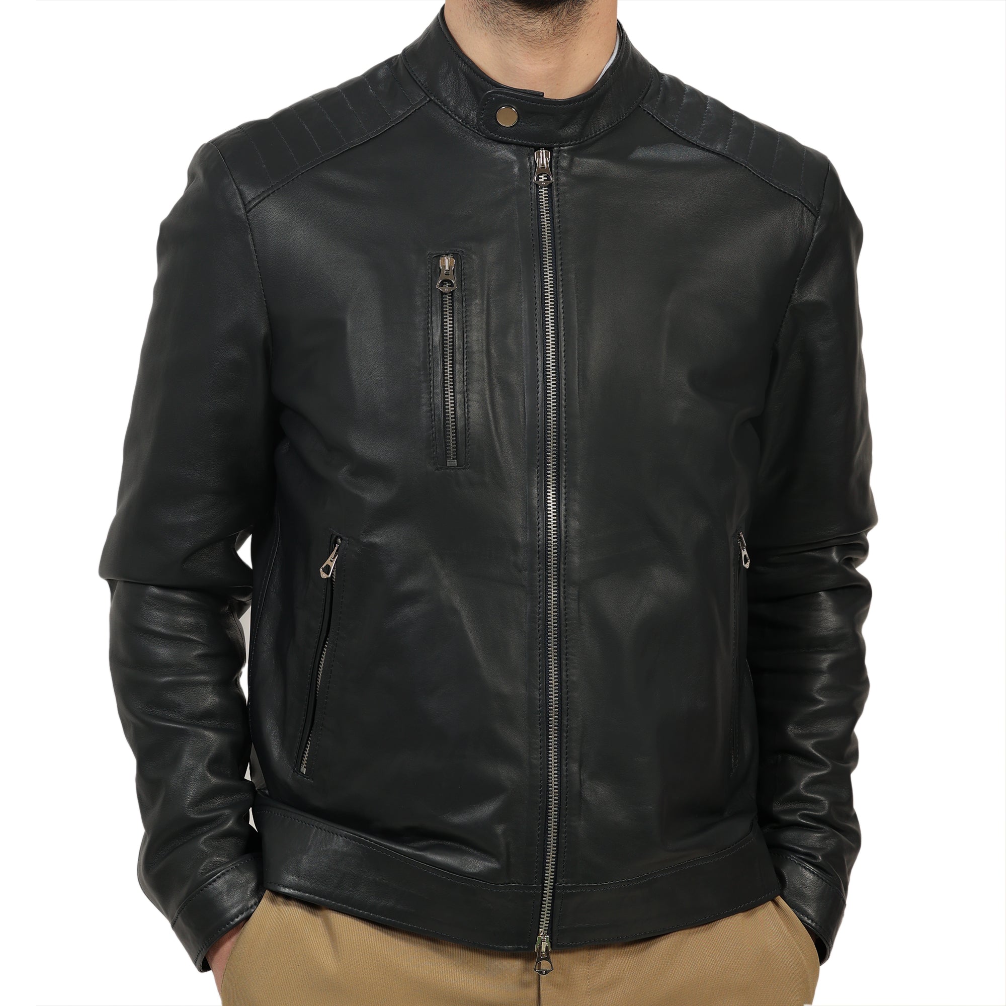 Biker in vera pelle di vitello Verde-Art.IMP04
