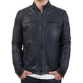 Giubbino in pelle di vitello tamponato Blu-Slim Fit-Art.SAXNATURALE