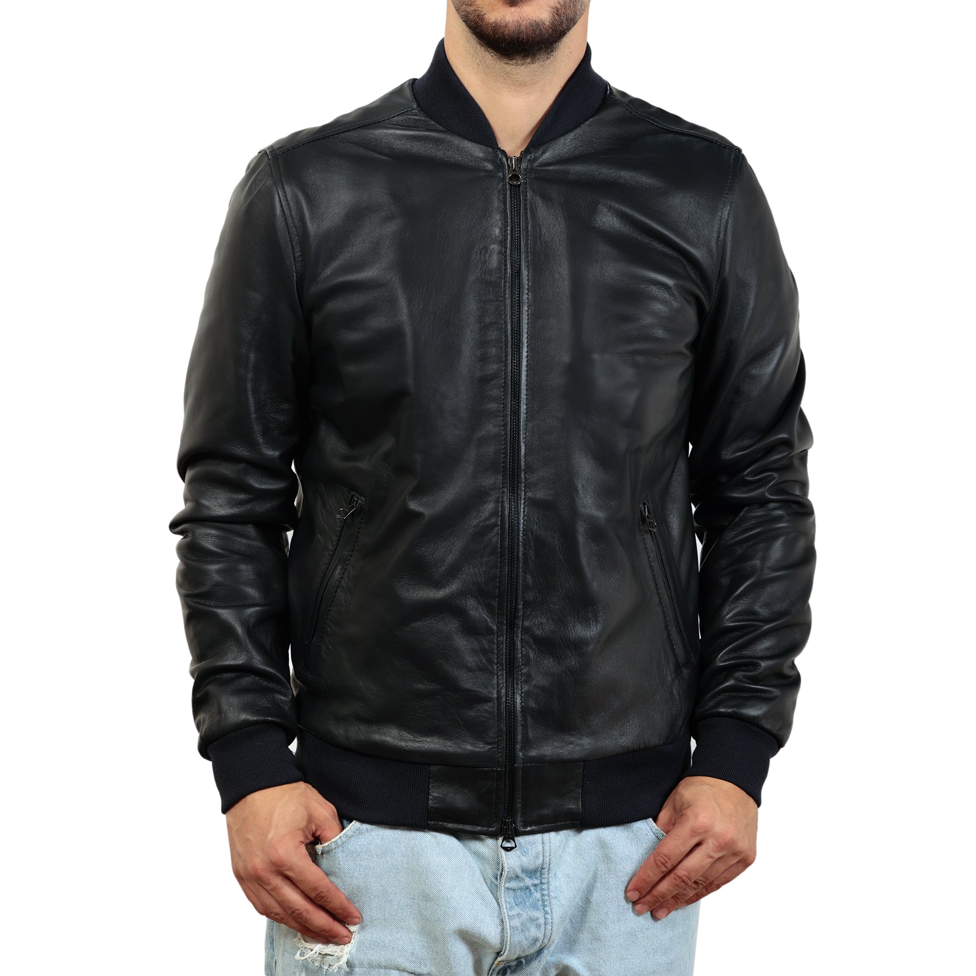 Giubbino in vera pelle di vitello foderato con trapunta invernale Nero-Slim Fit-Art.XM54INVNAPPA