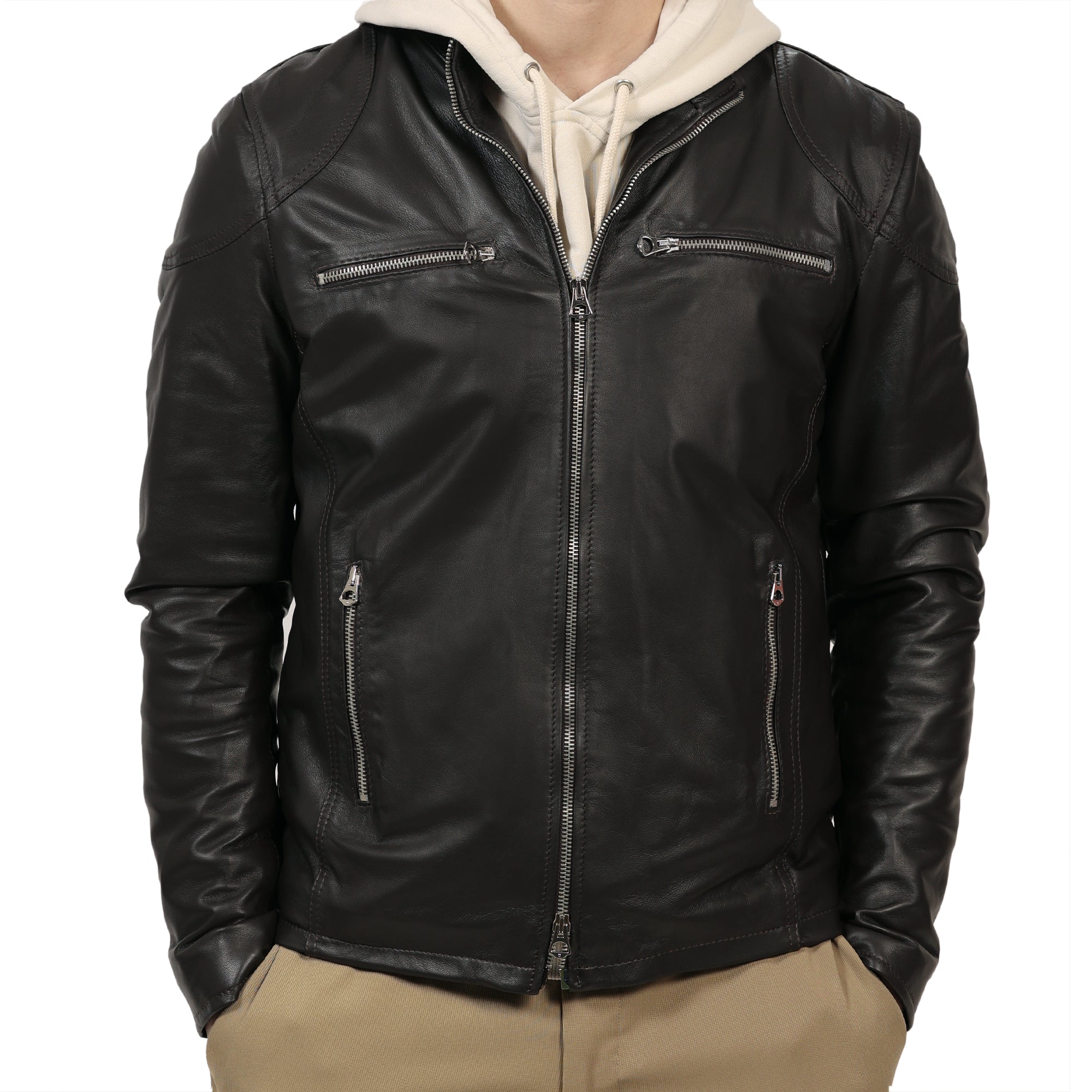 Giubbino in pelle di vitello nappa Nero-Slim Fit-Art.SAXNAPPA