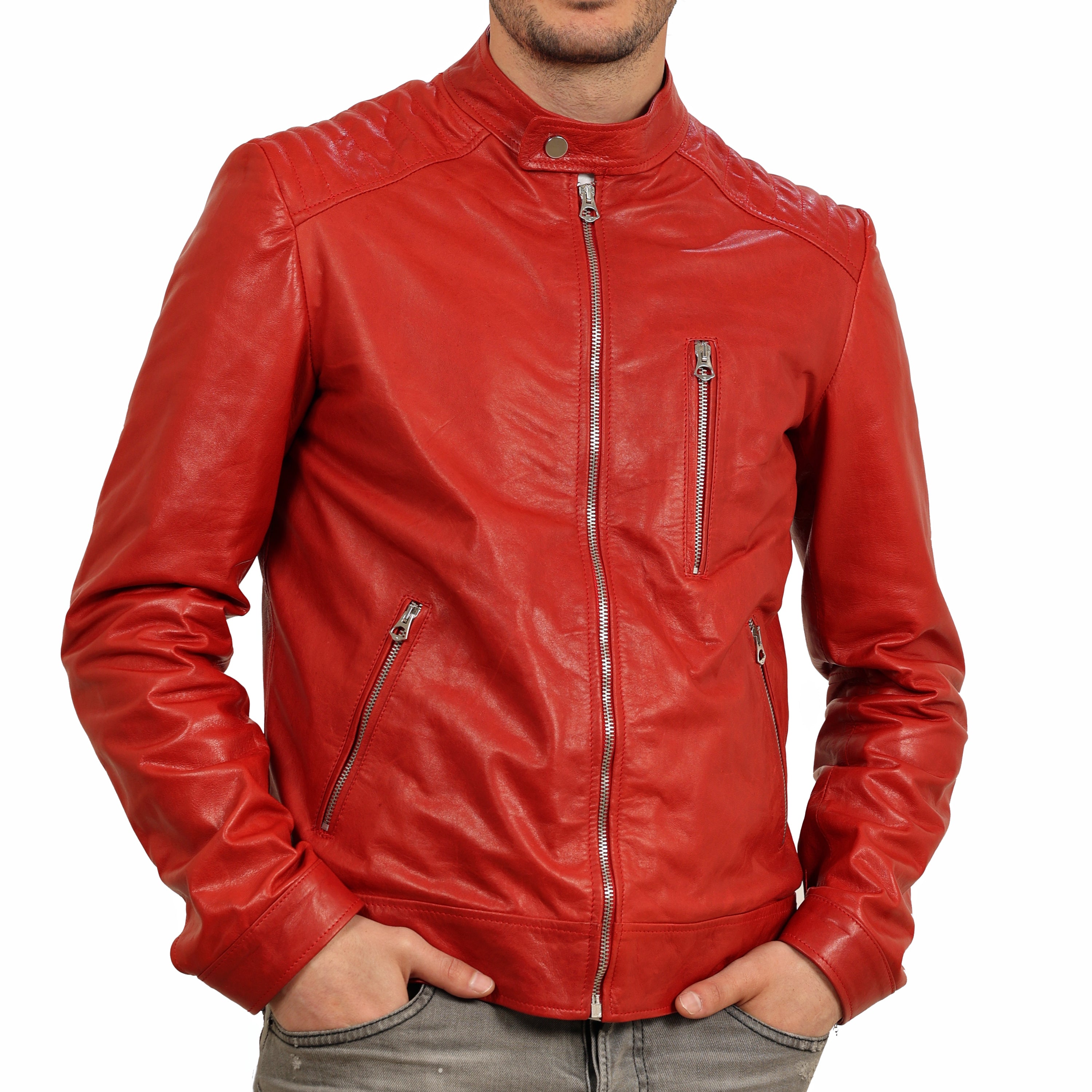 Biker in vera pelle di vitello Verde-Art.IMP04