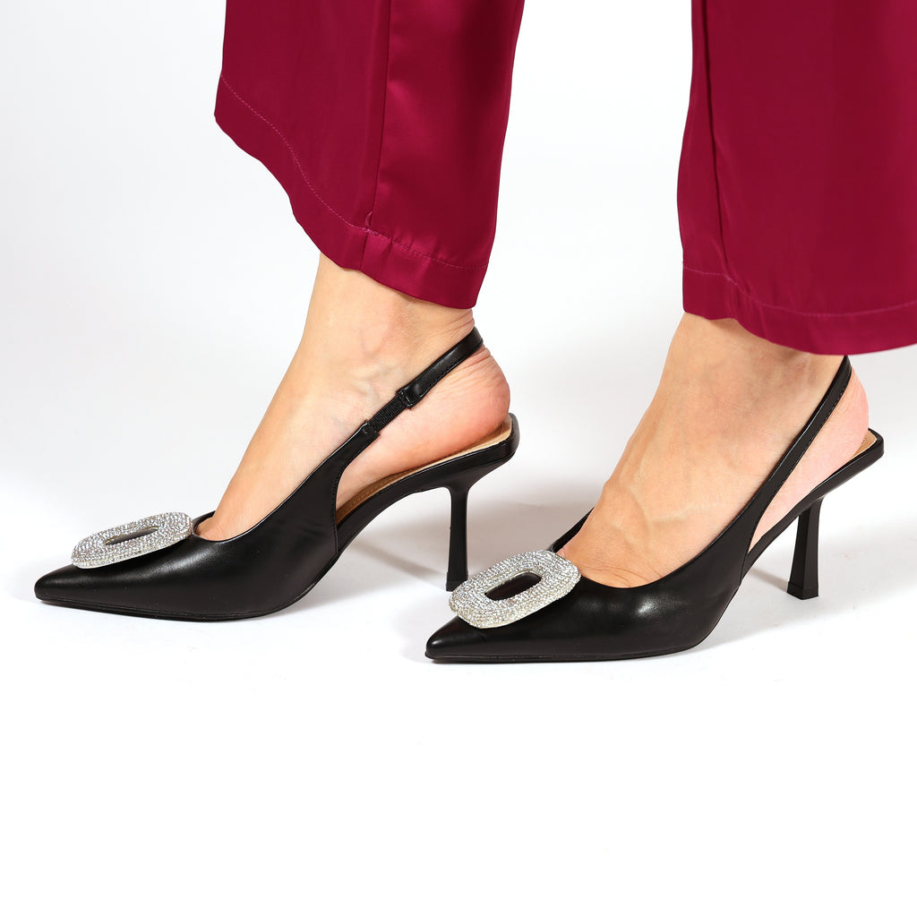 Dècolletè slingback in simil pelle con dettaglio strass sulla punta- Art.SP551