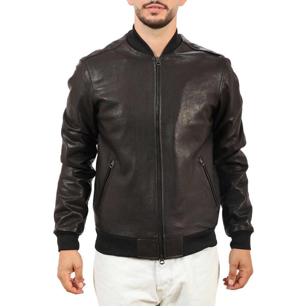 Giubbino in vera pelle di vitello rifinizione vegetale Nero -Slim Fit-Art.XM54VEGETALE