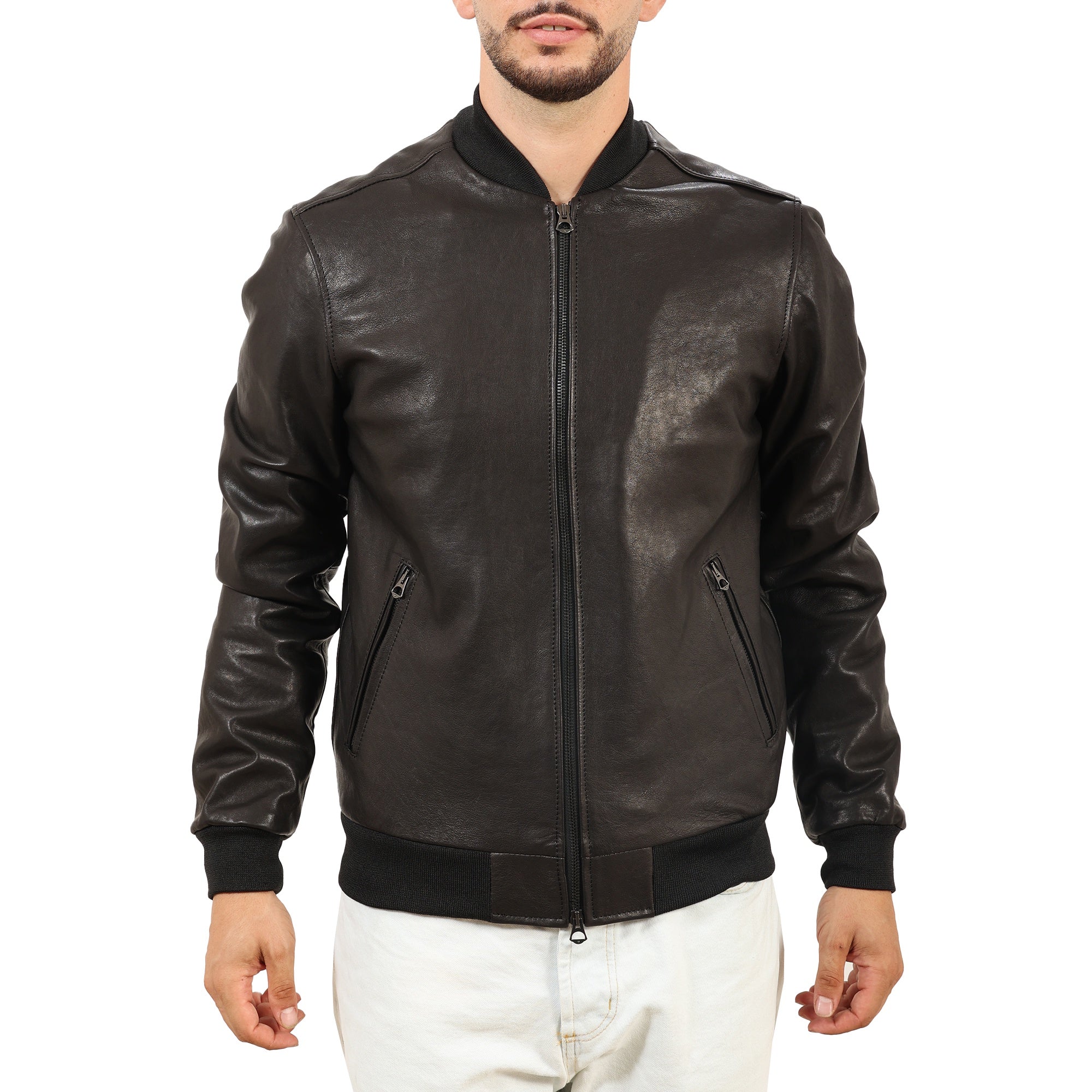 Giubbino in vera pelle di vitello rifinizione vegetale Nero -Slim Fit-Art.XM54VEGETALE