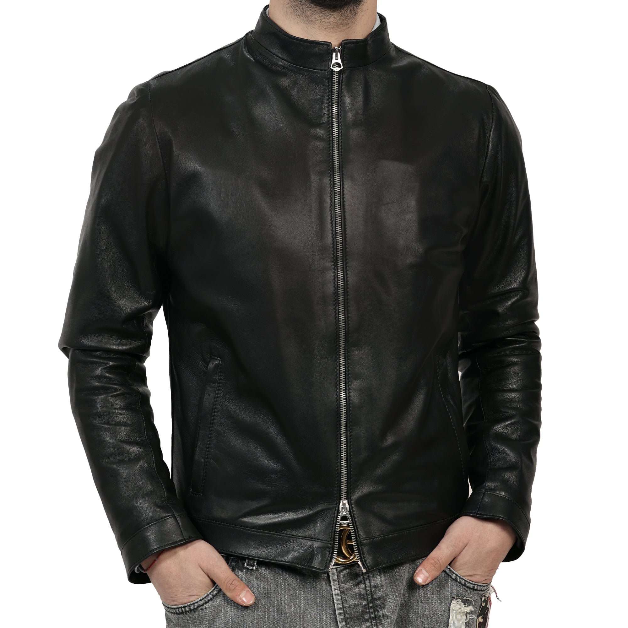 Giubbino in pelle di vitello nappa Nero-Slim Fit-Art.IMP24NNAPPA
