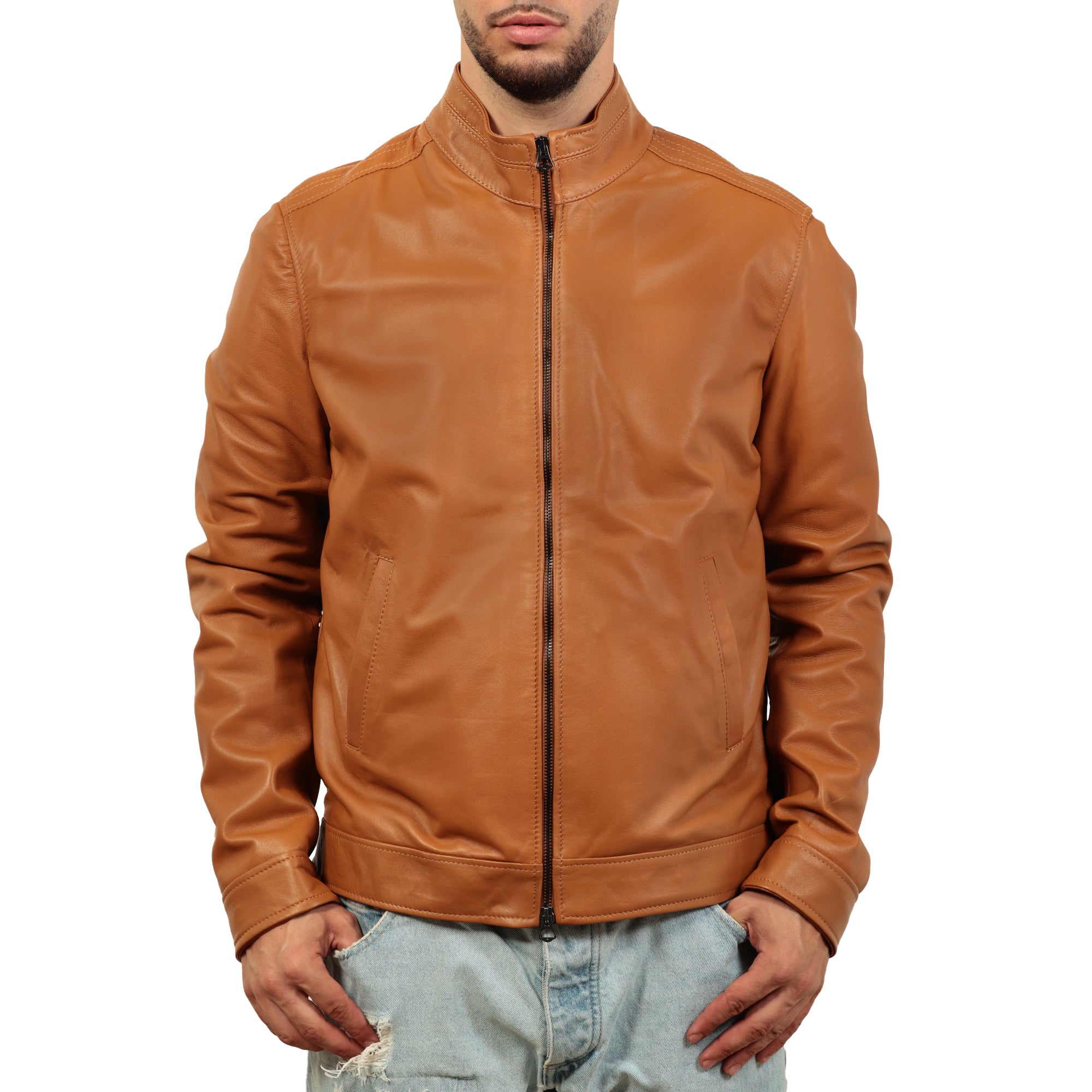 Giubbino in vera pelle di vitello Nero-Art.XM832NAPPA