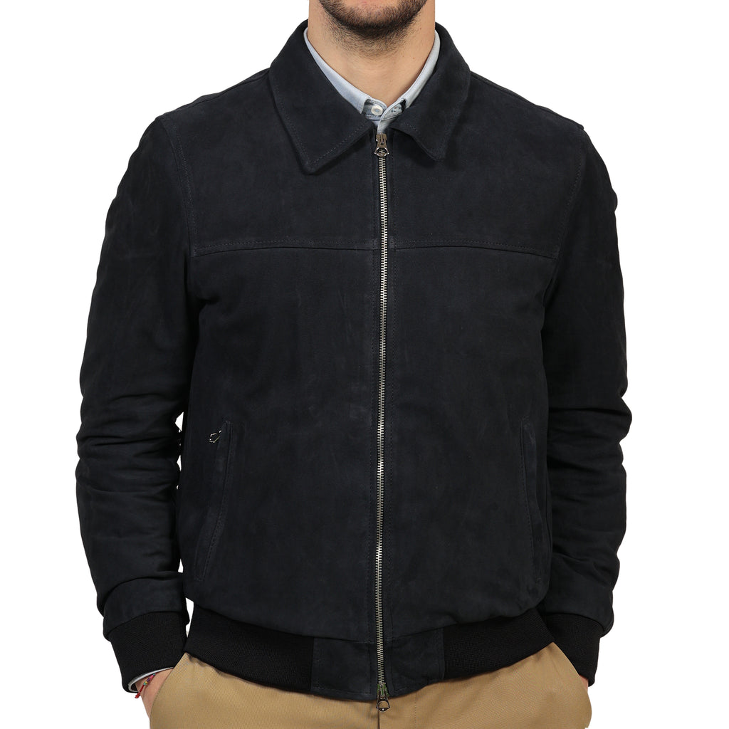 Giubbino in vera pelle di vitello scamosciata Nero-Slim Fit-Art.IMP23CAMOSCIO