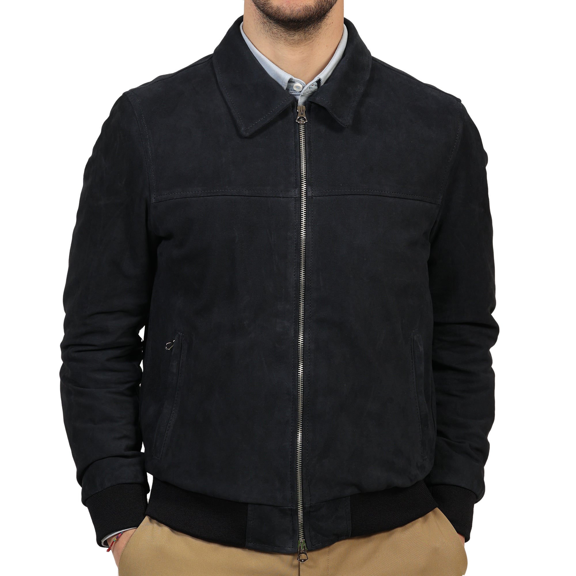 Giubbino in vera pelle di vitello scamosciata Nero-Slim Fit-Art.IMP23CAMOSCIO