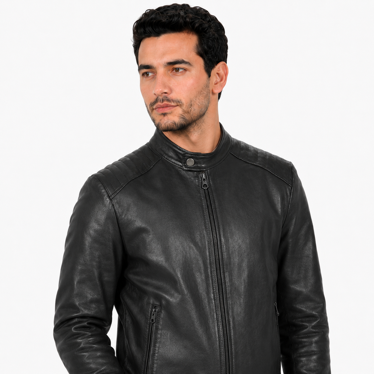 Giubbino in vera pelle di vitello Nero-Art.BIKERVEGETALE