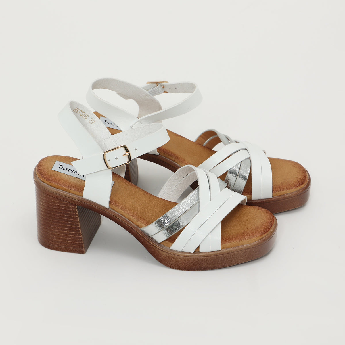Sandali in simil pelle con tacco comodo quadrato e fasce bicoloreBK7506 Art. BK7506