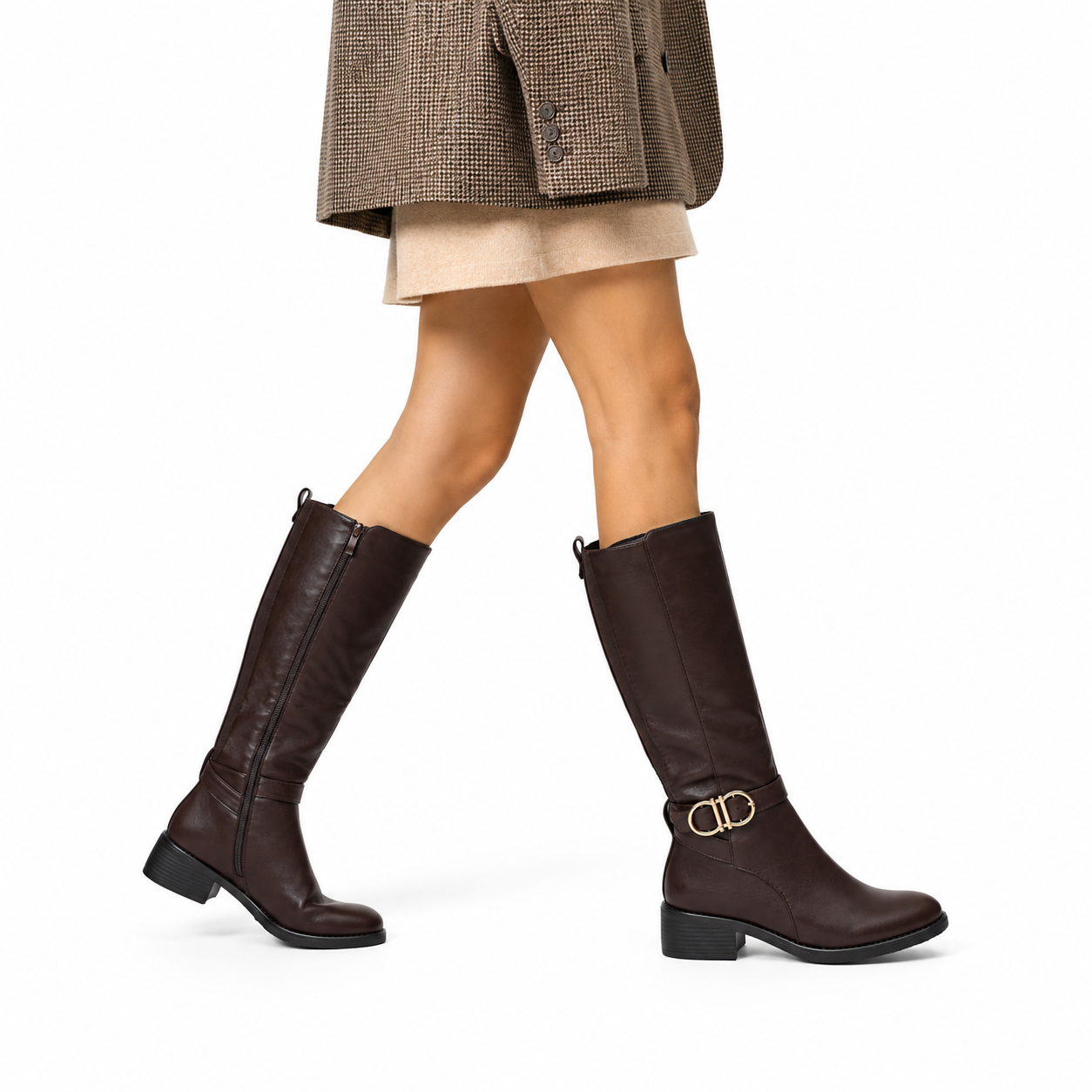 Stivale in simil pelle con cinturini e fascia elastica