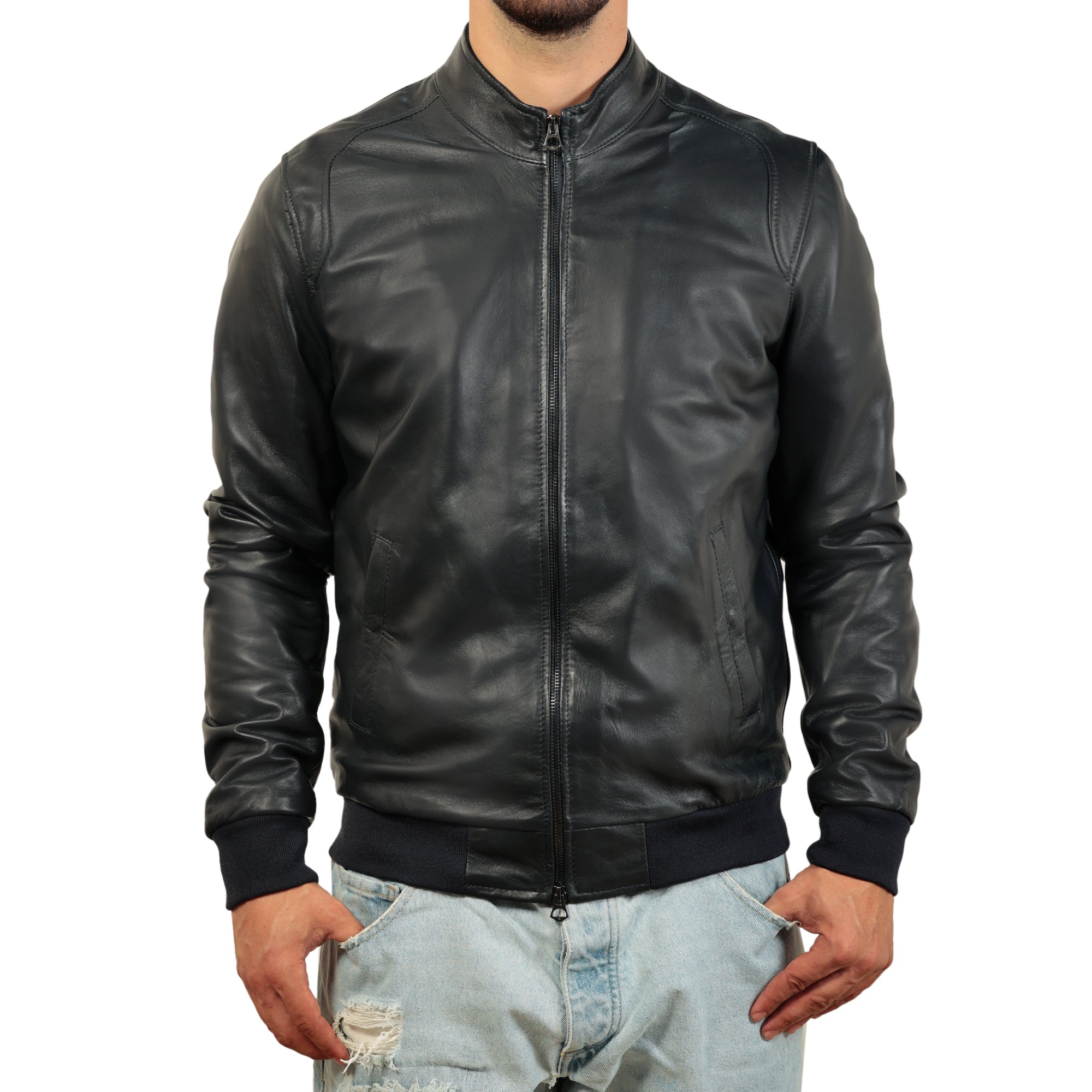 Giubbino in vera pelle di vitello foderato con trapunta invernale Nero-Slim Fit-Art.XM68INVNAPPA