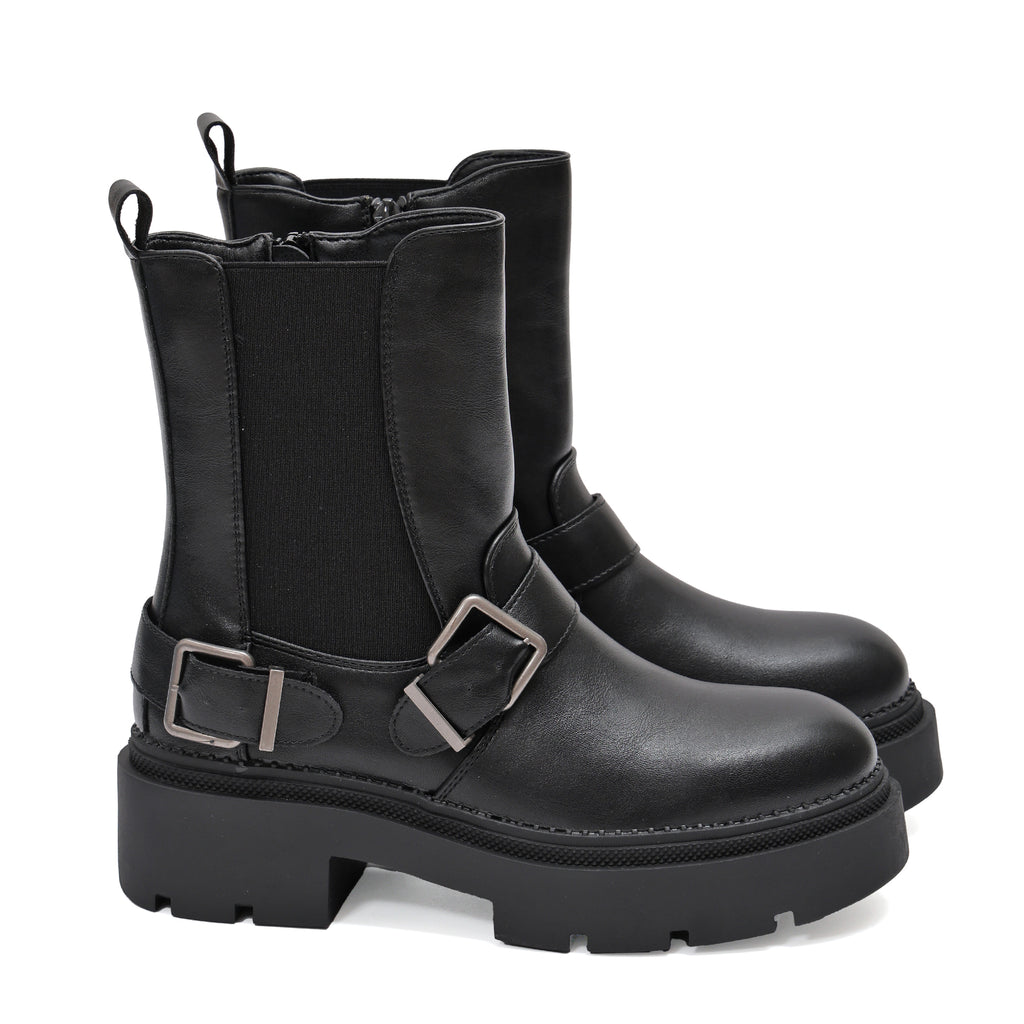 Stivaletto in simil pelle con fascia elastica e cinturini- Art.DQR9025