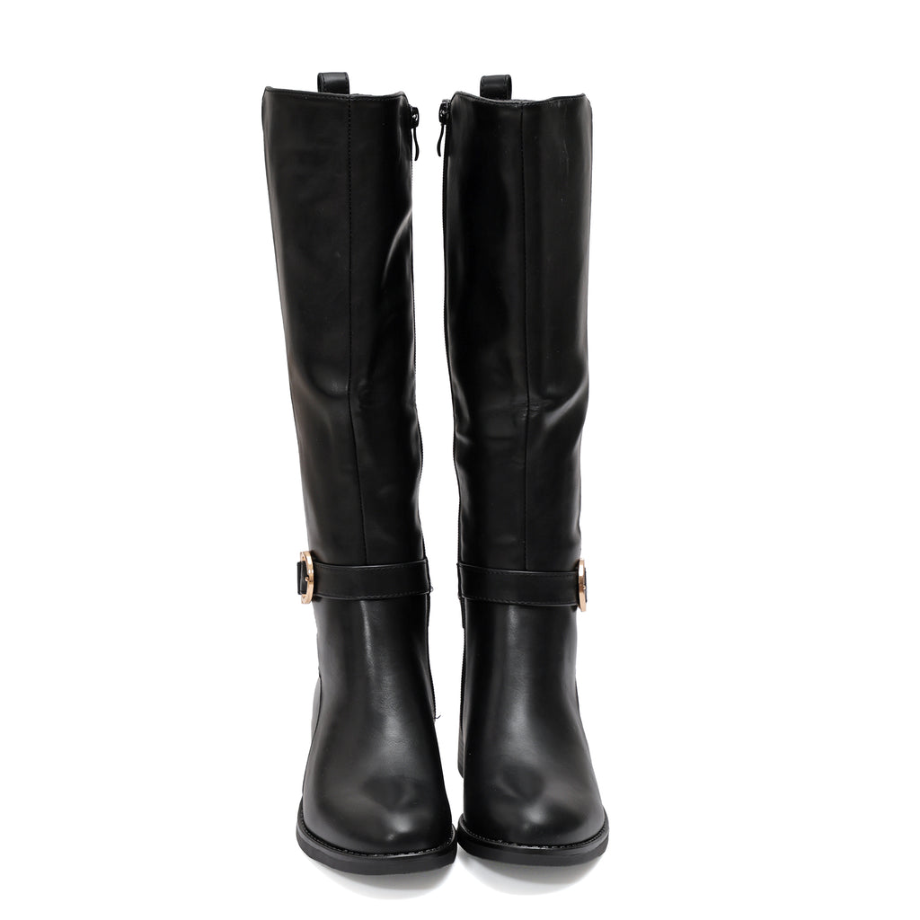 Stivale in simil pelle con cinturini e fascia elastica- Art.68321