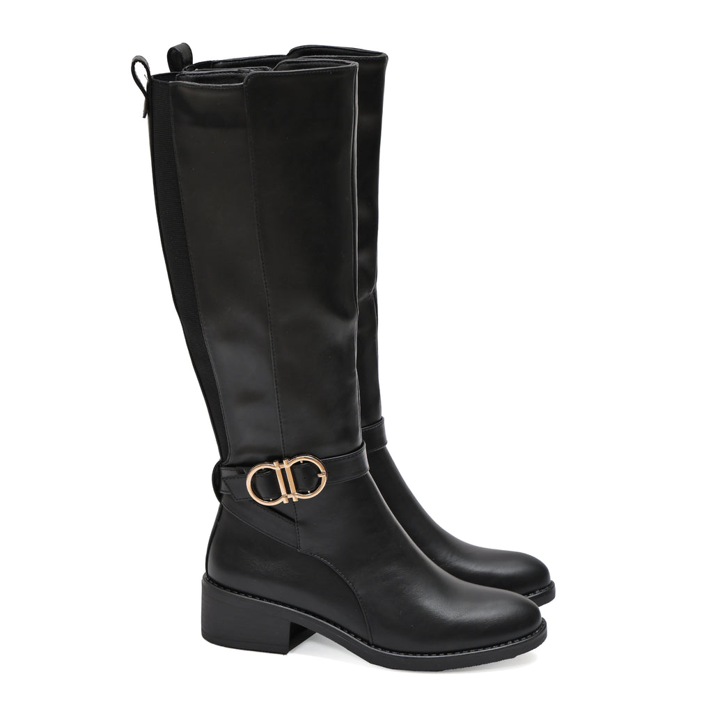 Stivale in simil pelle con cinturini e fascia elastica- Art.68321
