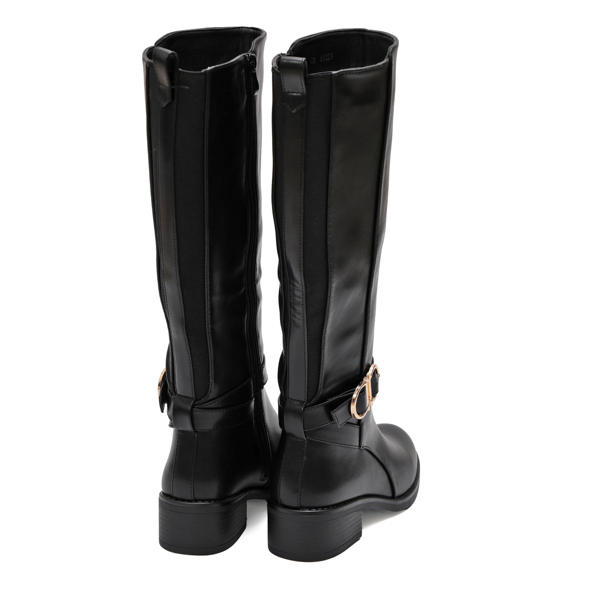 Stivale in simil pelle con cinturini e fascia elastica- Art.68321