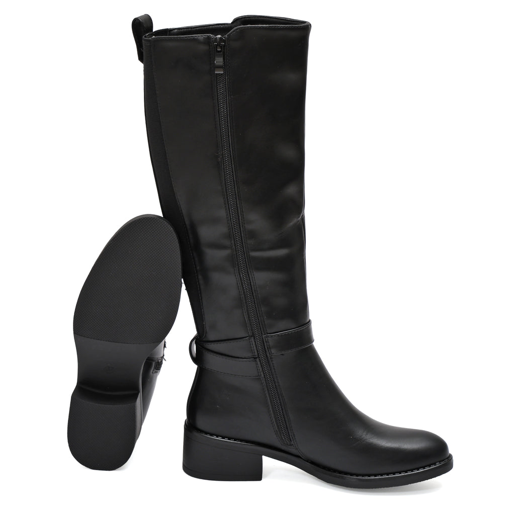 Stivale in simil pelle con cinturini e fascia elastica- Art.68321