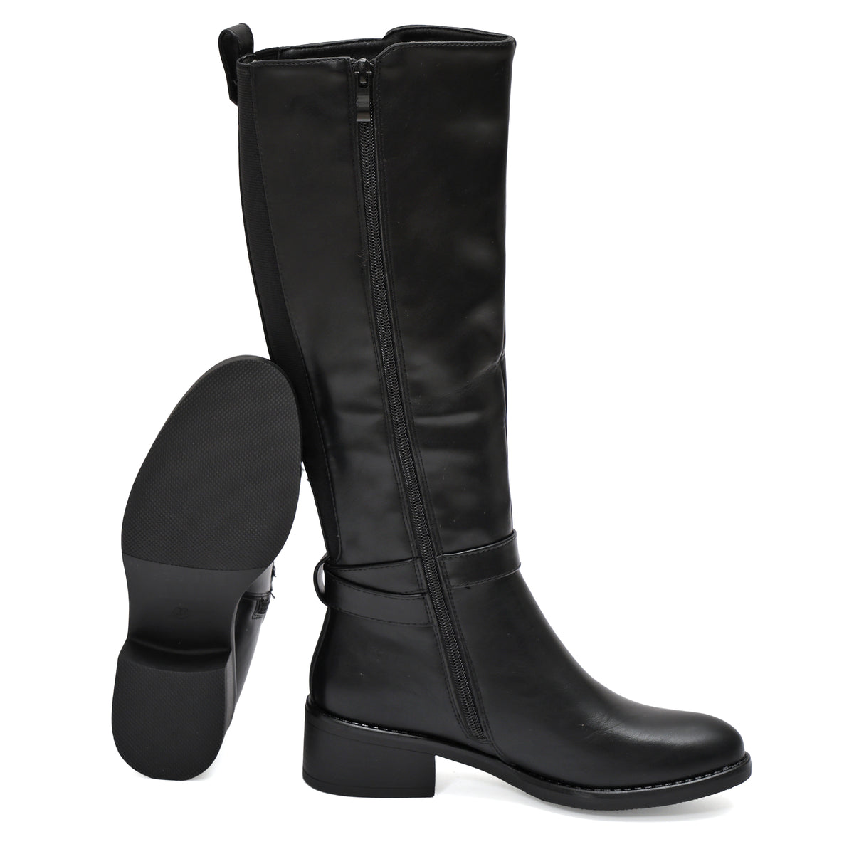 Stivale in simil pelle con cinturini e fascia elastica- Art.68321