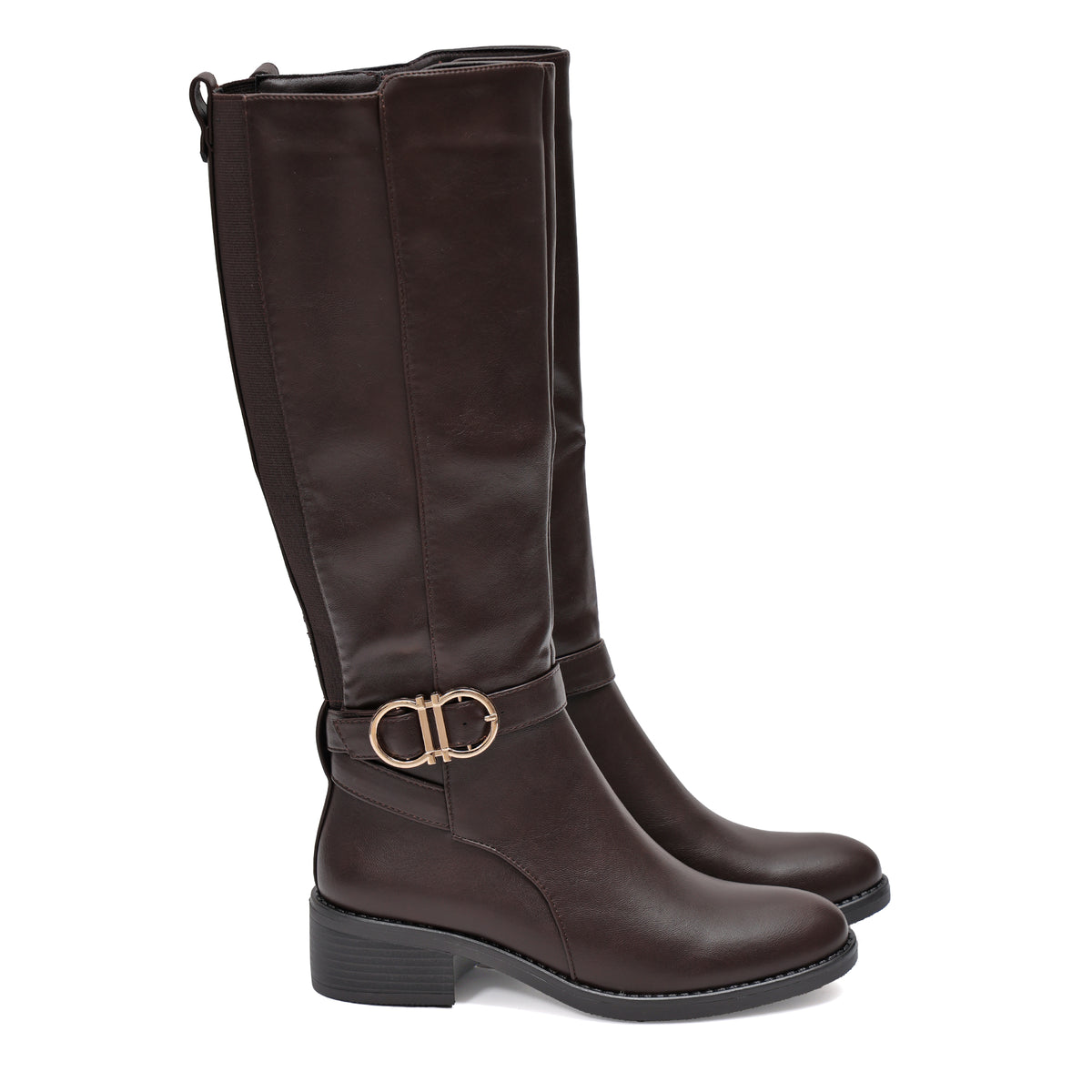 Stivale in simil pelle con cinturini e fascia elastica- Art.68321