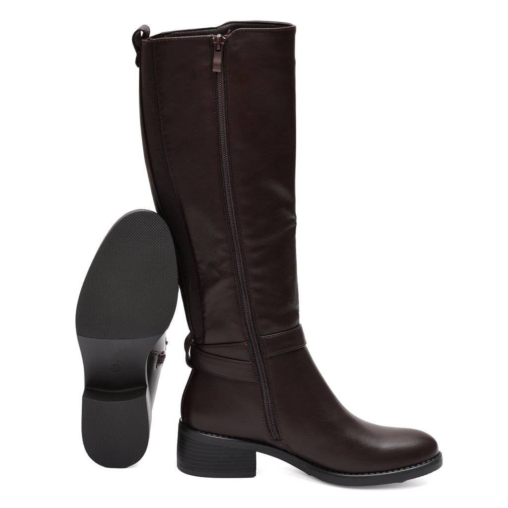 Stivale in simil pelle con cinturini e fascia elastica- Art.68321