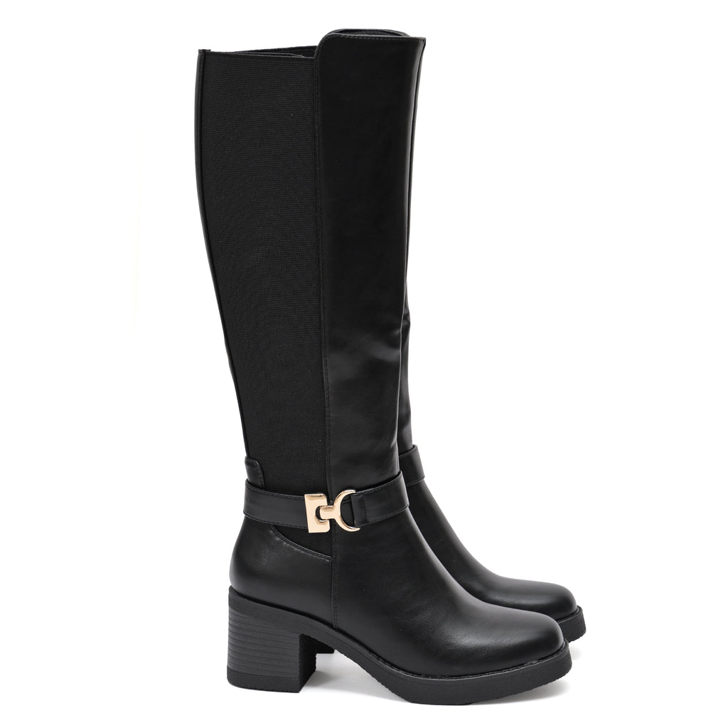 Stivale in simil pelle con fascia elastica e cinturino dorato- Art.68336