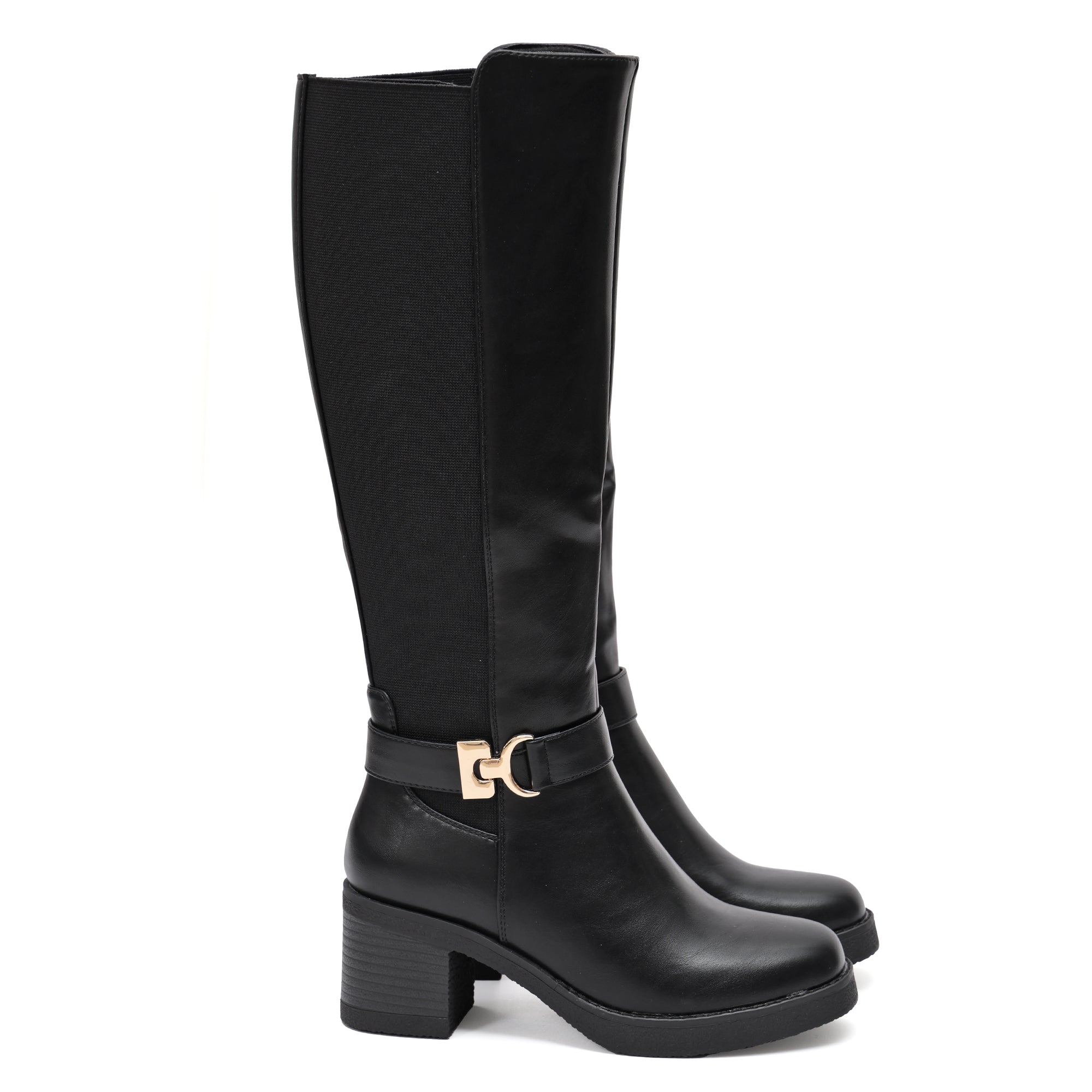 Stivale in simil pelle con fascia elastica e cinturino dorato- Art.68336