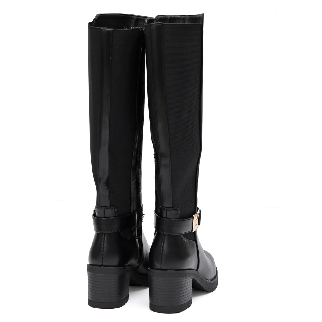Stivale in simil pelle con fascia elastica e cinturino dorato- Art.68336