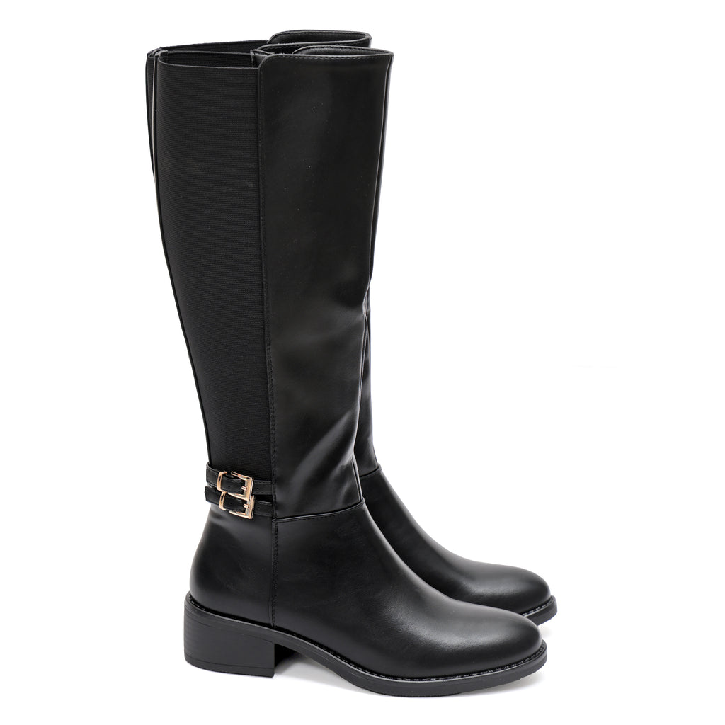 Stivale in simil pelle con fascia elastica e cinturino dorato- Art.68322