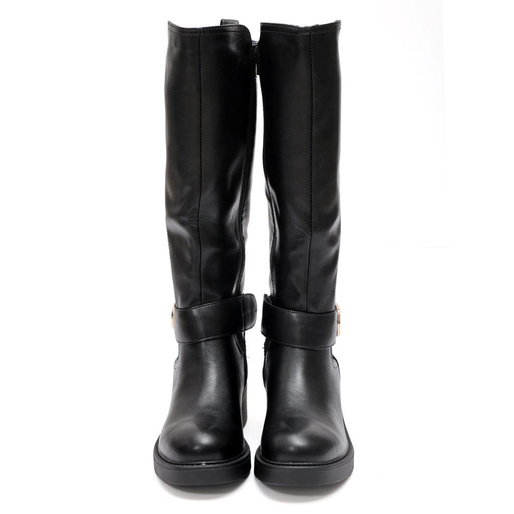 Stivale in simil pelle con fascia elastica e cinturino dorato- Art.DQR9620