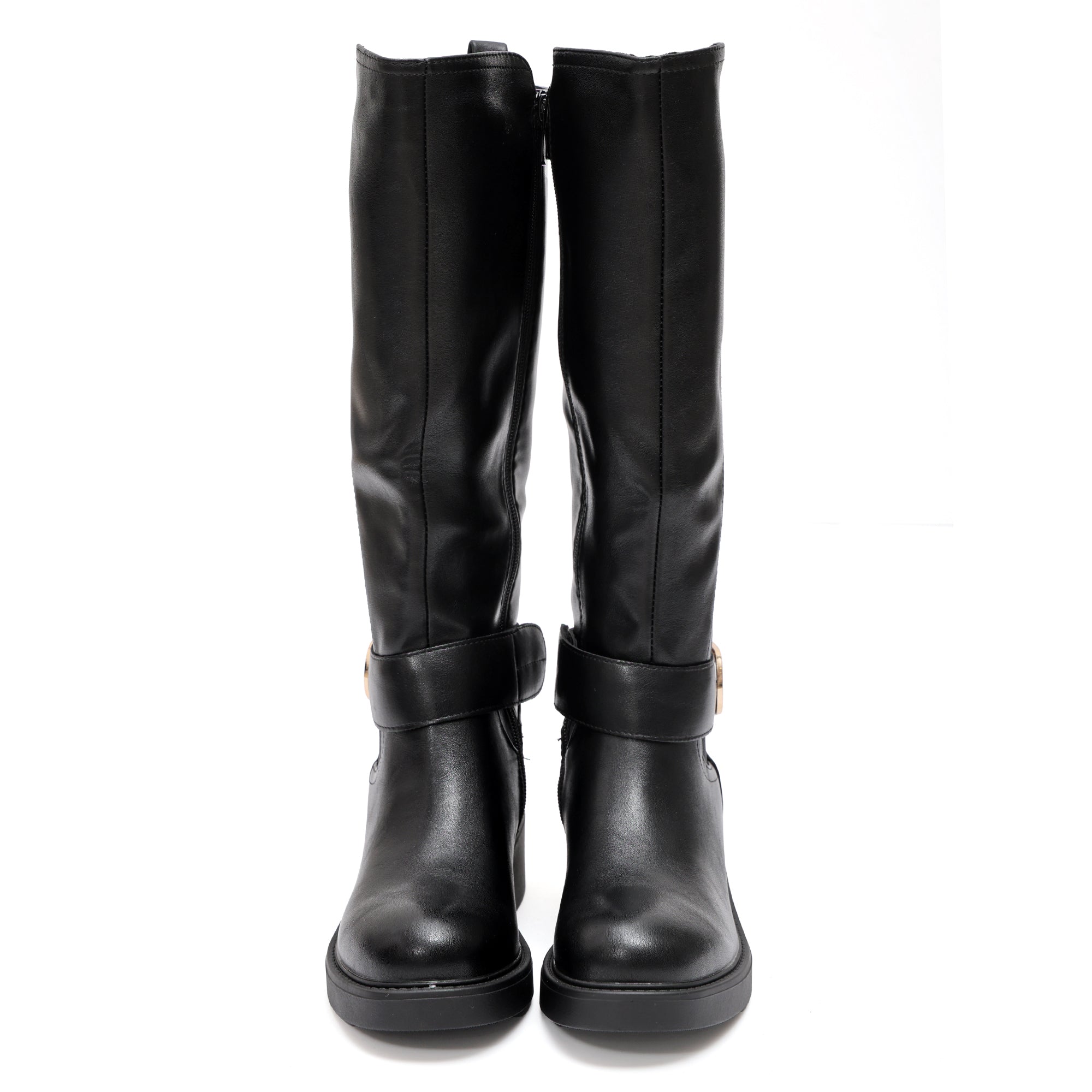 Stivale in simil pelle con fascia elastica e cinturino dorato- Art.DQR9620