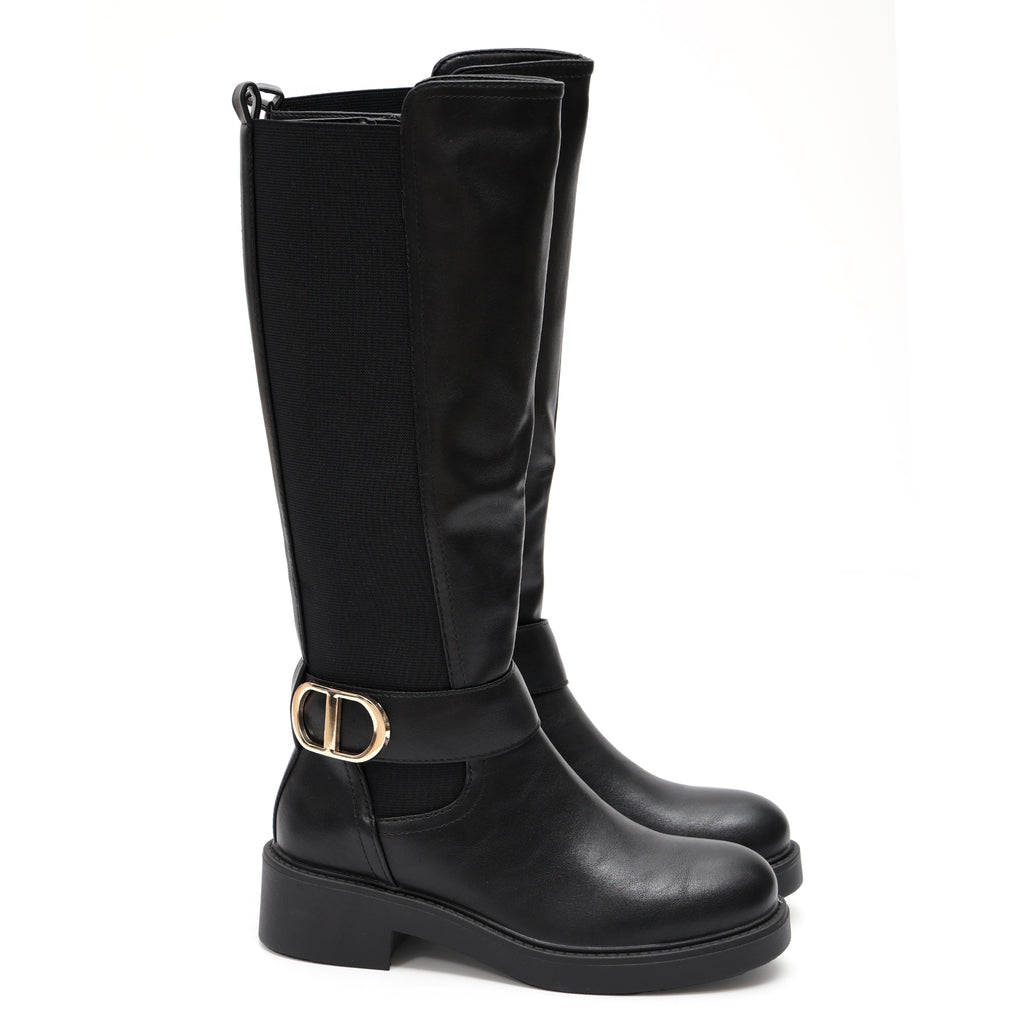 Stivale in simil pelle con fascia elastica e cinturino dorato- Art.DQR9620