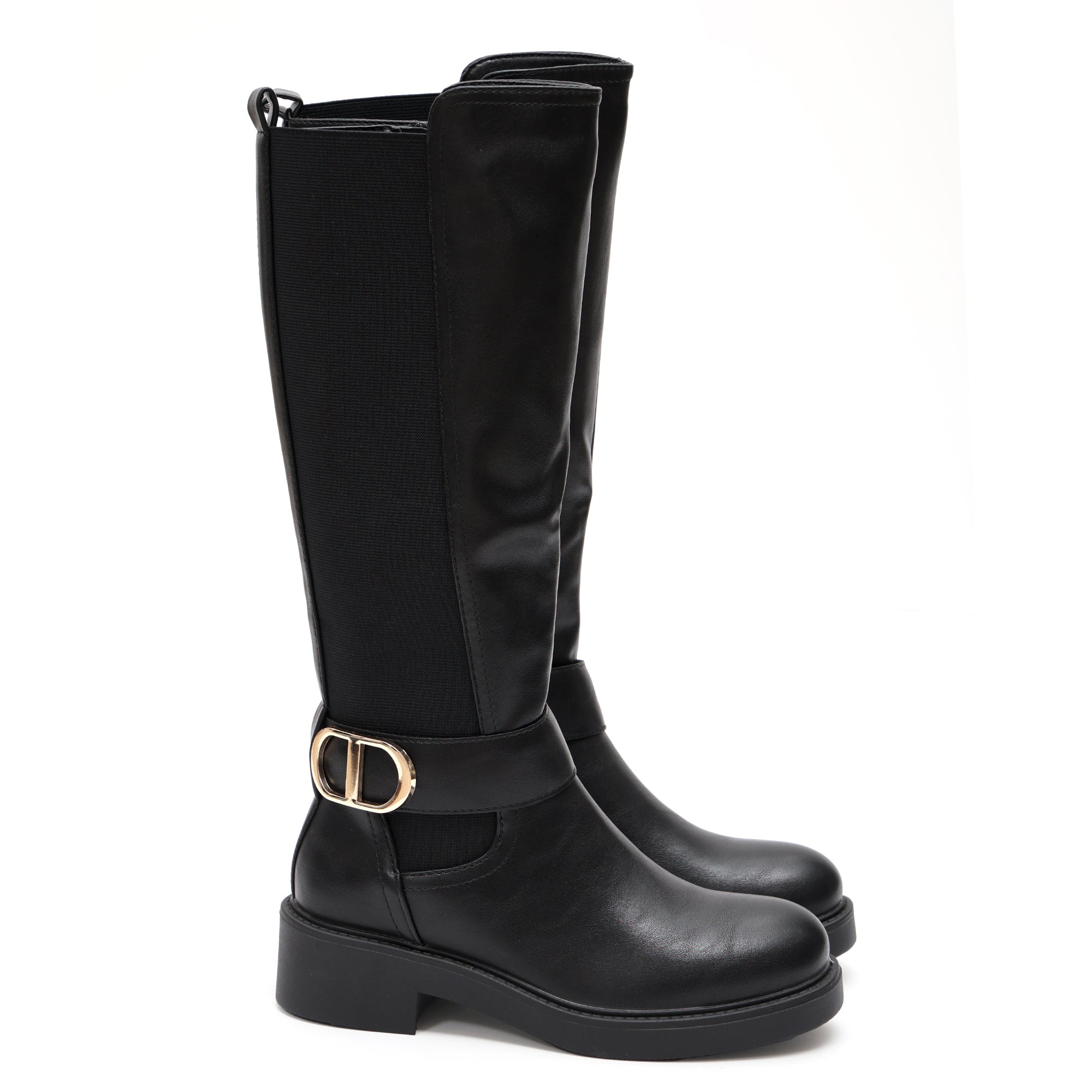 Stivale in simil pelle con fascia elastica e cinturino dorato- Art.DQR9620