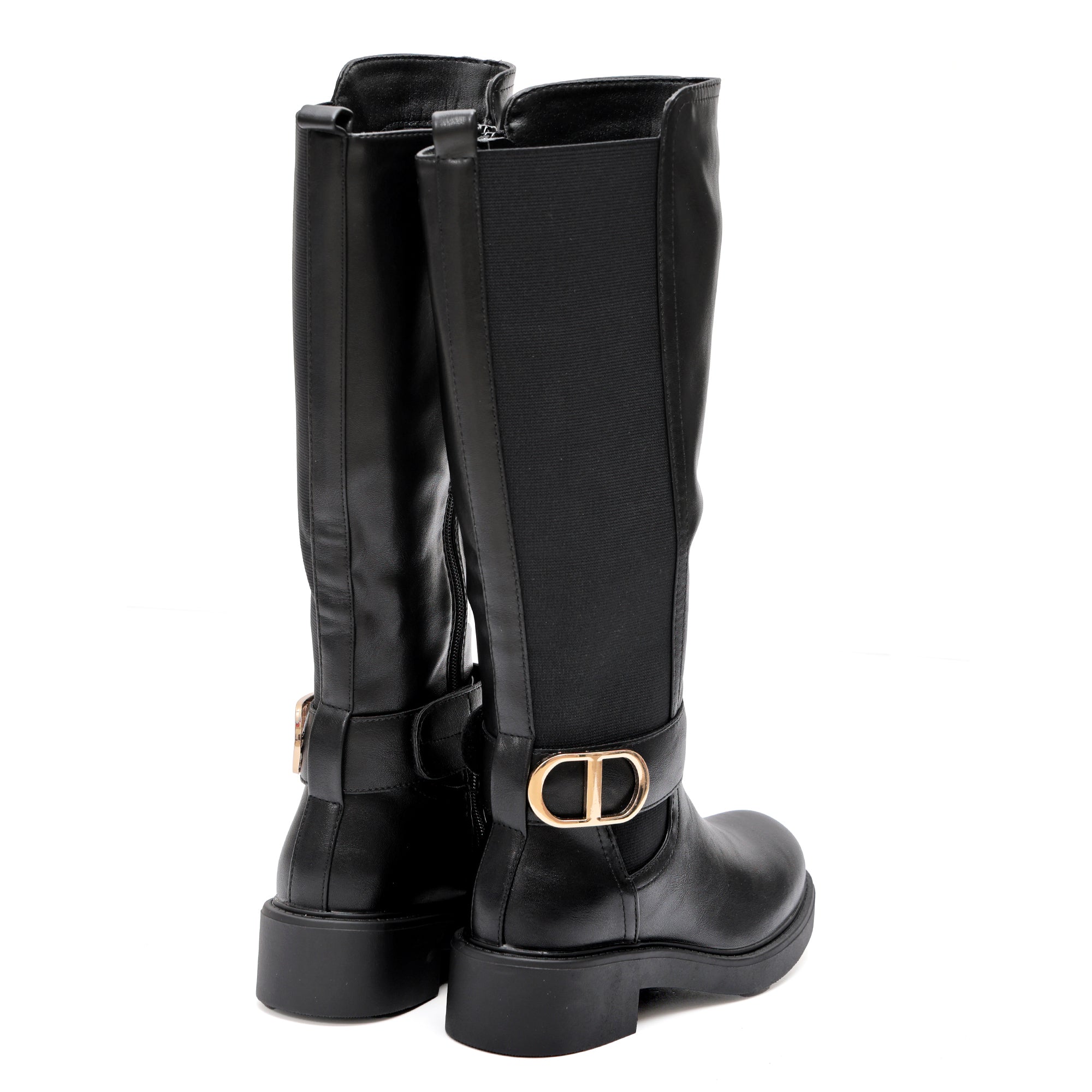Stivale in simil pelle con fascia elastica e cinturino dorato- Art.DQR9620