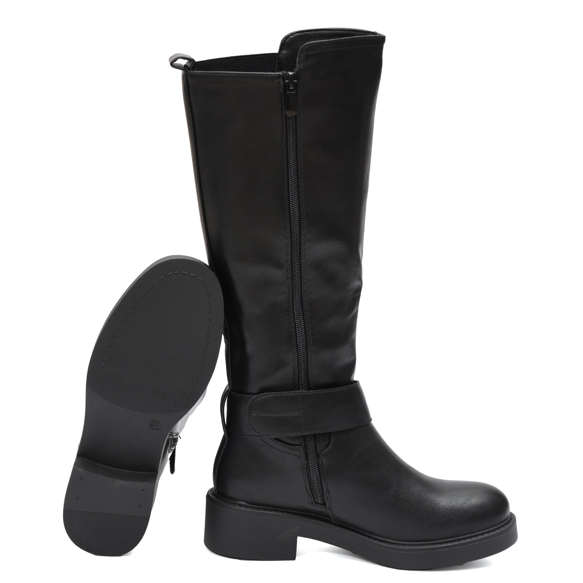 Stivale in simil pelle con fascia elastica e cinturino dorato- Art.DQR9620
